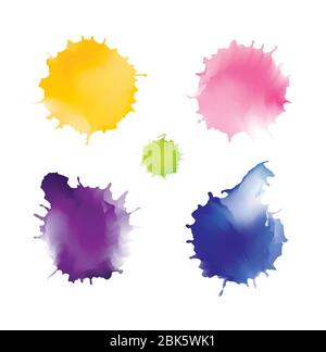 Set di spruzzi colorati vettoriali. Coloratissimo acquerello dipinto a mano Illustrazione Vettoriale