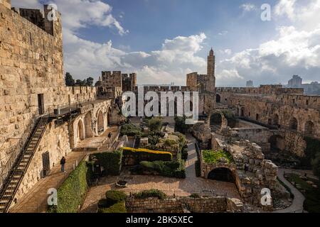 Torre di Davide, Cittadella di Gerusalemme, nella Città Vecchia di Gerusalemme, Israele Foto Stock