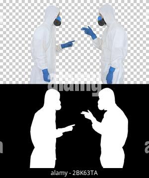 I medici o gli scienziati in abiti di nocciola si incontrano e scuotono le mani, canale alfa Foto Stock