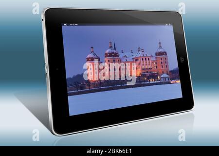 Schloss Moritzburg am Abend im Winter, Sachsen Deutschland, Europa Foto Stock