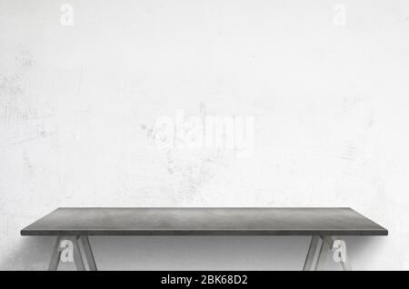 Pulire la parte anteriore del tavolo grigia della parete di cemento bianca Foto Stock