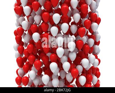 Sfondo festoso con palloncini rossi e bianchi da festa isolati. Illustrazione 3D Foto Stock