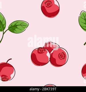 Illustrazione senza giunture di sfondo di frutti di mirtillo e foglie Foto Stock