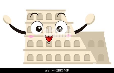 Illustrazione del Colosseo Romano Mascot ondulato Foto Stock