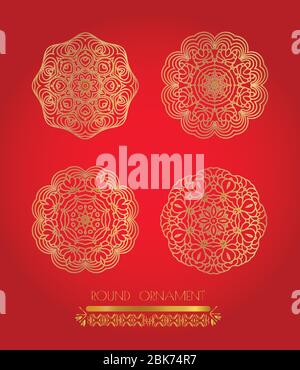 Set di decorazione vettoriale di Natale fiocco di neve. Collezione d'oro di Natale. Illustrazione Vettoriale