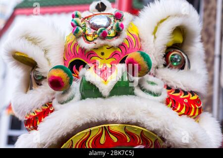 Danza tradizionale del Drago durante la celebrazione del Capodanno lunare a Chinatown a Kobe, nella prefettura di Hyogo, Giappone Foto Stock