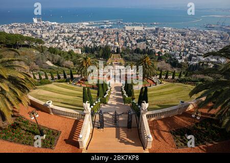 Giardini pensili di Haifa sul Monte Carmelo di Haifa, Israele Foto Stock