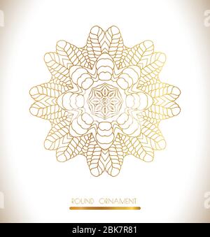 Mandala d'oro. Motivo di merletto ornamentale per inviti di nozze e biglietti di auguri.mandala oro su sfondo nero.decorazione d'oro tradizionale Illustrazione Vettoriale