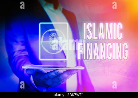 Testo di scrittura finanziamento islamico. Attività di photo banking concettuale e investimento conforme alla sharia Foto Stock