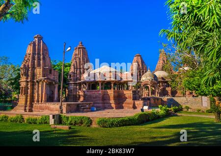 JODHPUR, INDIA – DEC. 02, 2019: I 'giardini del landore' è una collezione di templi e monumenti commemorativi, è un'altra attrazione importante vicino Jodhpur. Foto Stock