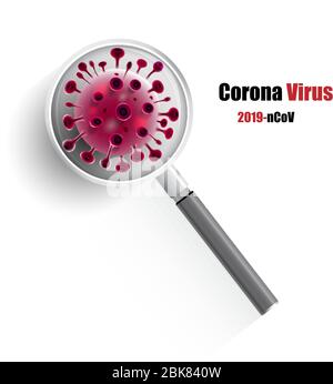 Infezione da coronavirus medico con lente di ingrandimento. Nuovo nome ufficiale della malattia di Coronavirus denominato COVID-19. 2019-nCov. Illustrazione Vettoriale