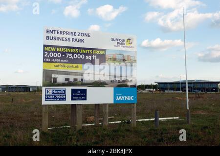 Nuovo parco industriale in fase di sviluppo vicino Bury St Edmunds, Suffolk, Regno Unito Foto Stock