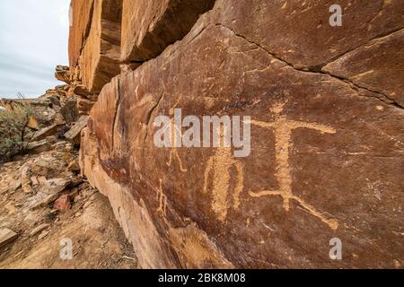 Petroglifi nel Canyon di Petroglyph al confine Montana/Wyoming Foto Stock