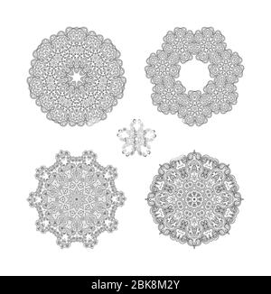 Cornice ornamento cerchio. Disegno circolare di motivi tradizionali e antichi ornamenti orientali. Sfondo disegnato a mano. Illustrazione Vettoriale