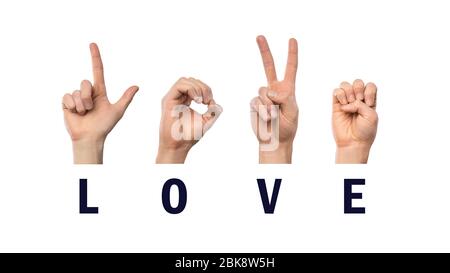 Parola Amore dito ortografia in American Sign Language ASL Foto Stock