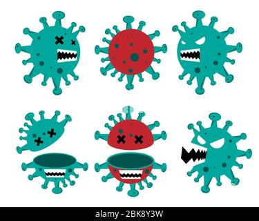 Immagine di cellule del virus COVID-19 isolate su sfondo bianco. Epidemia di coronavirus influenza. Concetto di rischio per la salute medica pandemica. Illustrazione Vettoriale
