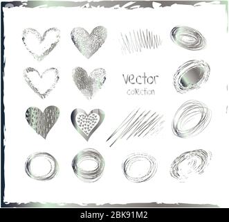 Set di cuore metallico. Set di icone color argento per valentine Illustrazione Vettoriale