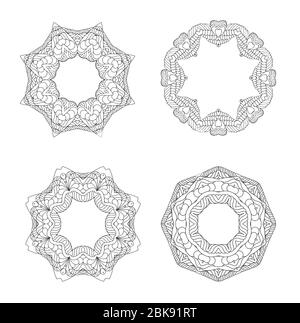 Elementi decorativi vintage. Motivo circolare di motivi tradizionali e antichi ornamenti orientali. Sfondo disegnato a mano. Illustrazione Vettoriale