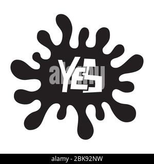 La parola "Sì". Scritte a forma di spruzzi, isolate su sfondo bianco. Illustrazione a mano vettoriale monocromatica. Illustrazione Vettoriale