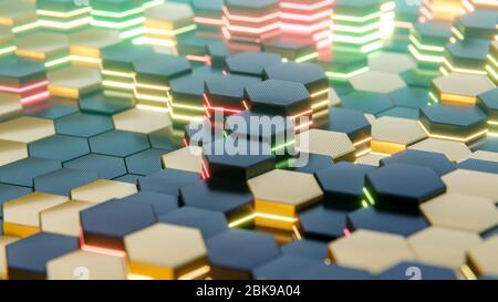 Astratto esagonale colorato sfondo geometrico. Concetto di alta tecnologia. Rendering 3D. Foto Stock