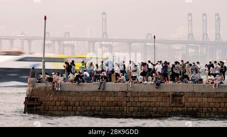 Il famoso molo di Instagram del quartiere Occidentale, Hong Kong, Cina. Foto Stock