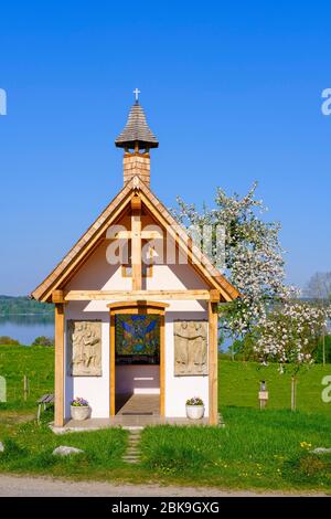 Cappella dell'angelo custode Angels, Cappella a Luigenkam sul Lago Starnberg, vicino Muensing, Fuenfseenland, colline alpine, alta Baviera, Baviera Foto Stock