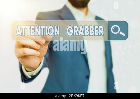 Testo di scrittura a mano attenzione Grabber. Foto concettuale che richiede avviso principalmente da essere prominente o outlandish Foto Stock