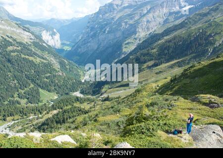 Das Hintere Lauterbrunnental im Berner Oberland, eines der grössten Naturschutzgebiete im Alpenraum Foto Stock