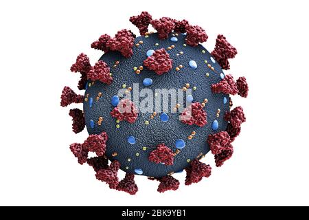 Modello di struttura scientifica di cellule virali del coronavirus o del virus covid-19 isolato su un fondo bianco. Microbiologia, scienza, medicina, biomedica, biologia, vi Foto Stock