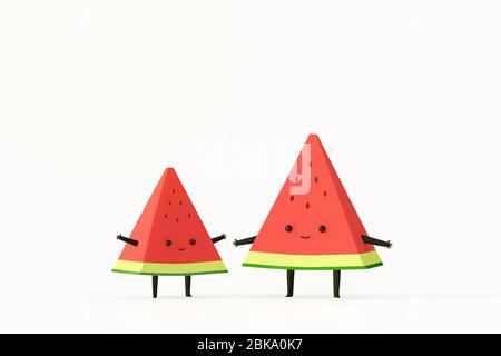 melone d'acqua e amico personaggio cartoon 3d. ,rappresentazione di illustrazione 3d. Foto Stock