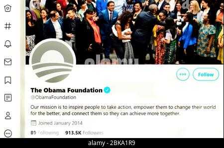 Pagina Twitter (maggio 2020) : la Fondazione Obama Foto Stock