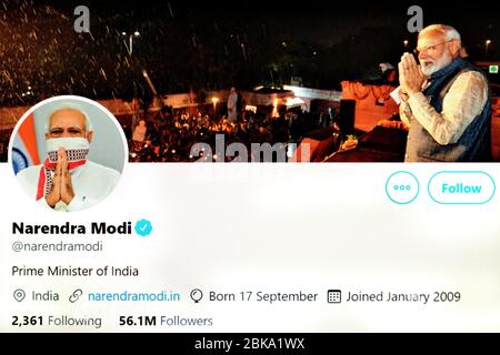 Pagina Twitter (maggio 2020) : Narendra modi, primo Ministro indiano Foto Stock