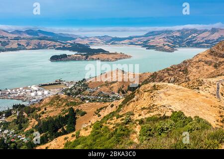 Vista dalla riserva panoramica di Tauhinu-Korokio e dalla funivia di Christchurch vicino a Christchurch in Nuova Zelanda Foto Stock