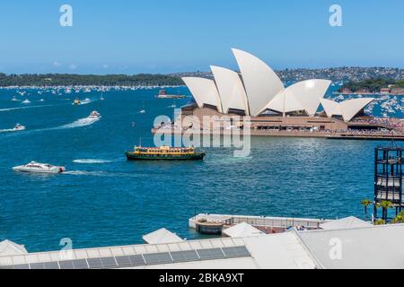 Vista elevata della Sydney Opera House, Sydney, nuovo Galles del Sud, nuovo Galles del Sud, Australia Foto Stock