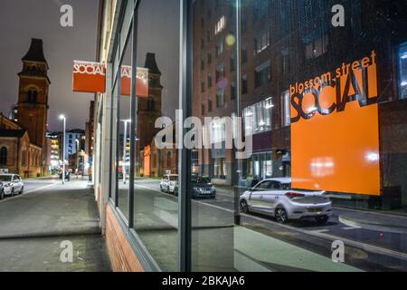 Una vista di Blossom Street Social su Blossom Street, Ancoats, Manchester. Foto Stock