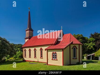 Chiesa di San Josephs, canyon del fiume Whanganui, nel villaggio di Gerusalemme, Manawatu-Wanganui Regione, Isola del Nord, Nuova Zelanda Foto Stock