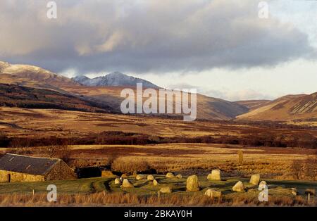 machrie moor e cerchio di pietra in piedi Foto Stock