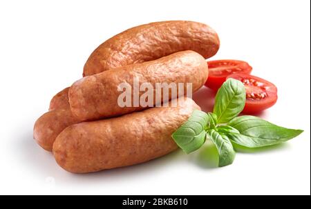 Salsicce affumicate isolati su sfondo bianco Foto Stock