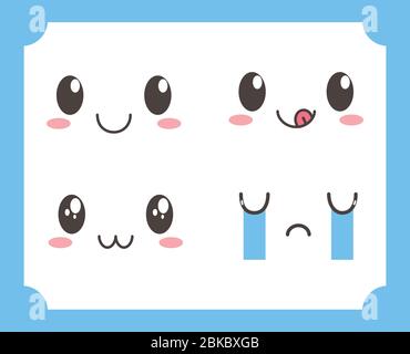 kawaii adorabili occhi bocca espressioni facciali illustrazione vettoriale Illustrazione Vettoriale