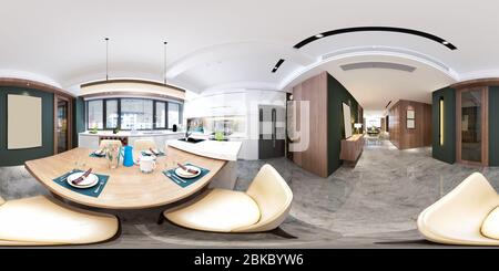 interni a 360 gradi, soggiorno e sala da pranzo Foto Stock