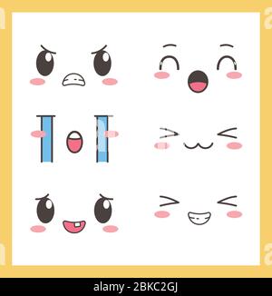 kawaii adorabili occhi bocca espressioni facciali illustrazione vettoriale Illustrazione Vettoriale