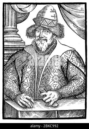 Ivan IV. Vasilyevich, il terribile, 25 agosto 1530 -28. Marzo 1584, fu il primo Gran Principe di Mosca, che fu incoronato Zar di Russia / Iwan IV Wassiljewitsch, der Schrecklich, 25. 1530 agosto - 28. März 1584, war der erste Großfürst von Moskau, der sich selbst zum Zaren von Russland krönte, Historisch, riproduzione storica e digitale migliorata di un originale del 19 ° secolo / digitale Reproduktion einer Originalvorlage aus dem 19. Jahrhundert Foto Stock