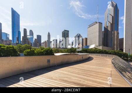 Skyline di Chicago, vista panoramica dal Millennium Park Foto Stock