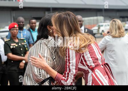 First Lady Melania Trump arriva in Ghana per il suo primo viaggio solista internazionale | 2 ottobre 2018 la prima visita di Lady Melania Trump in Africa Foto Stock