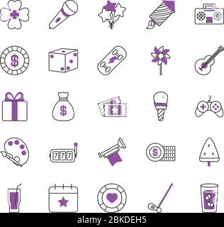 microfono e icona del gioco su sfondo bianco, stile half line half color, illustrazione vettoriale Illustrazione Vettoriale