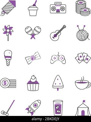 icona di chitarra e gioco su sfondo bianco, stile half line half color, illustrazione vettoriale Illustrazione Vettoriale