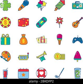 microfono e icona del gioco su sfondo bianco, stile di linea e riempimento, illustrazione vettoriale Illustrazione Vettoriale