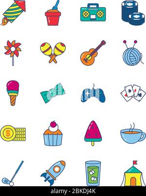 icona di chitarra e gioco su sfondo bianco, stile linea e riempimento, illustrazione vettoriale Illustrazione Vettoriale