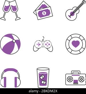 cuffie e icona del gioco su sfondo bianco, stile half line half color, illustrazione vettoriale Illustrazione Vettoriale