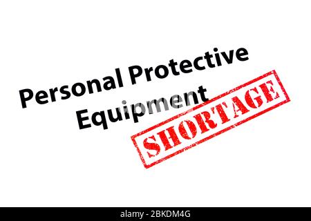 Dispositivi di protezione individuale con timbro rosso IN gomma A CORTO DI MATERIALE. Foto Stock